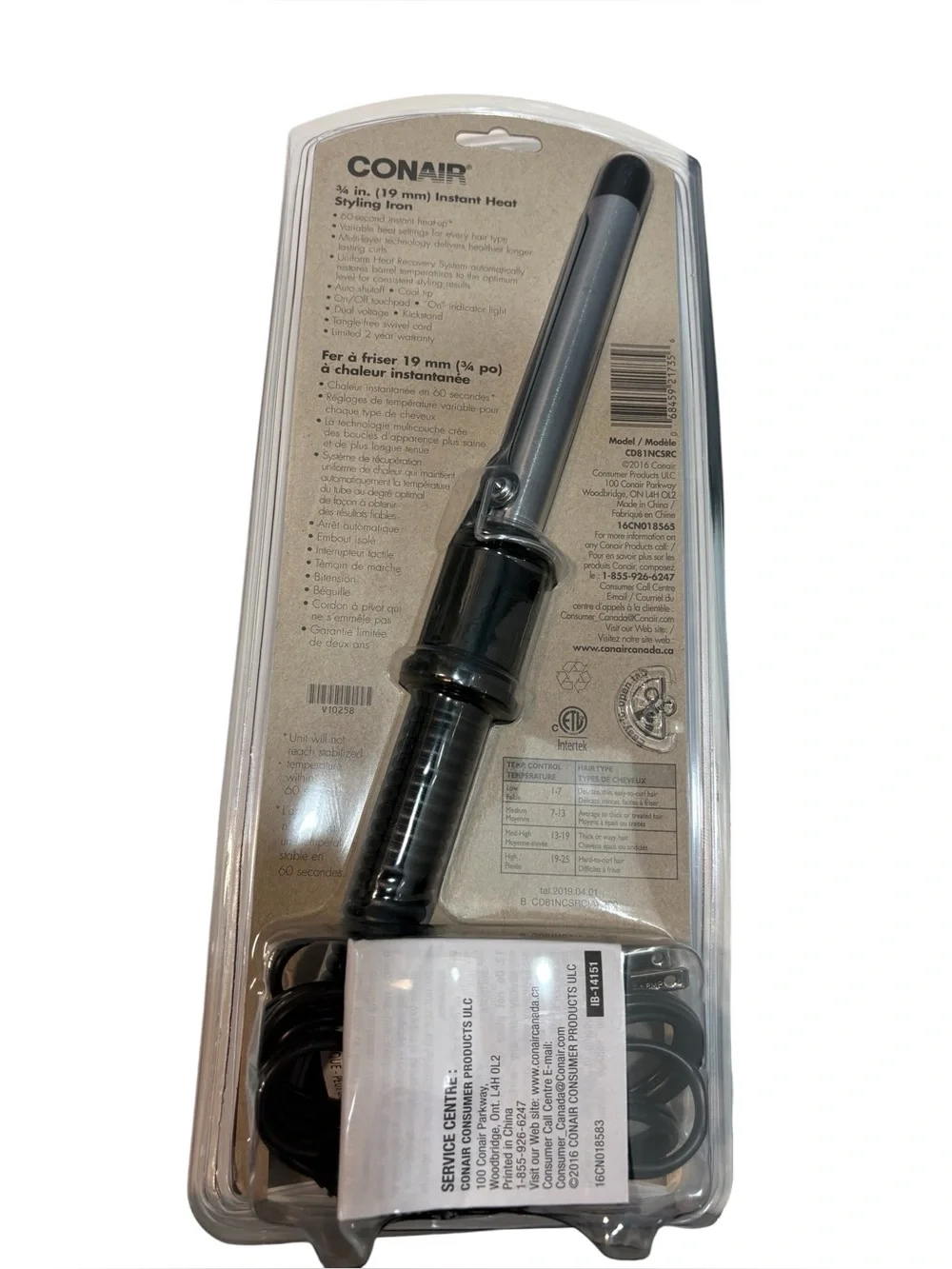 Conair, 3/4” Curling Iron 19mm Instant Heat Hair Curler, Dual Voltage - Picture 3 of 5